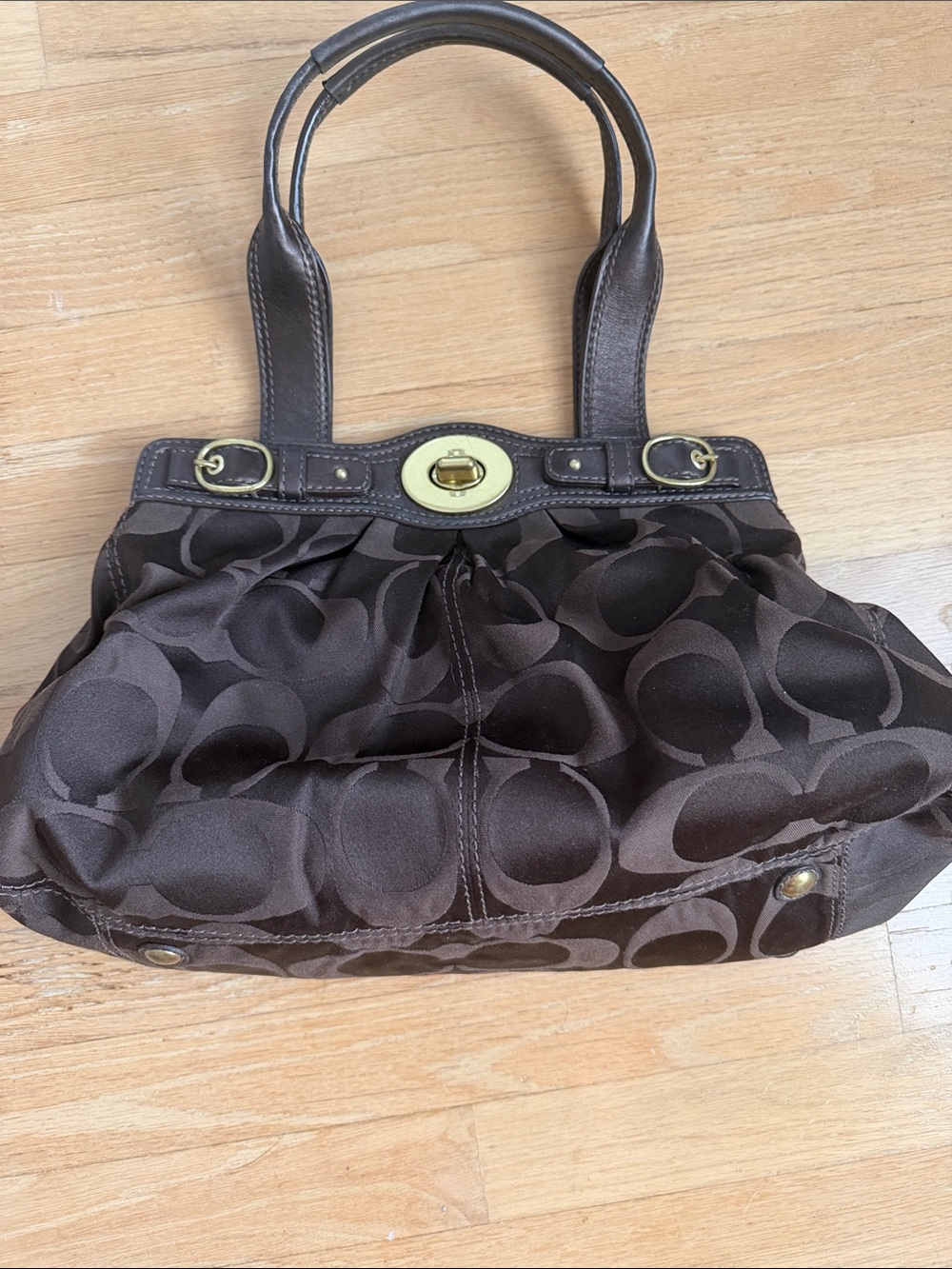 Coach Dark Brown Signature Shoulder Bag with Gold Hardware